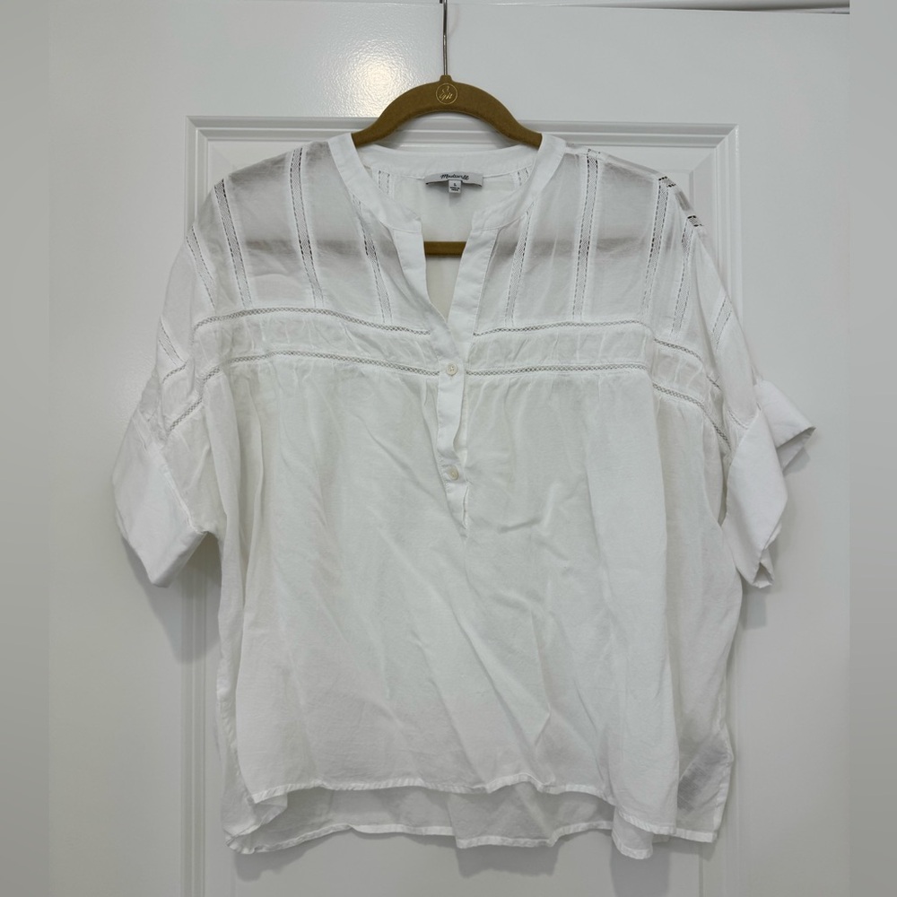 Madewell Lace-Inset Pintucked Henley Top